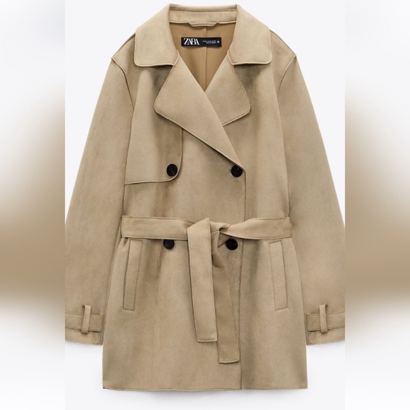 Zara Faux Suede Leather Trenchcoat - Picture 4 of 9